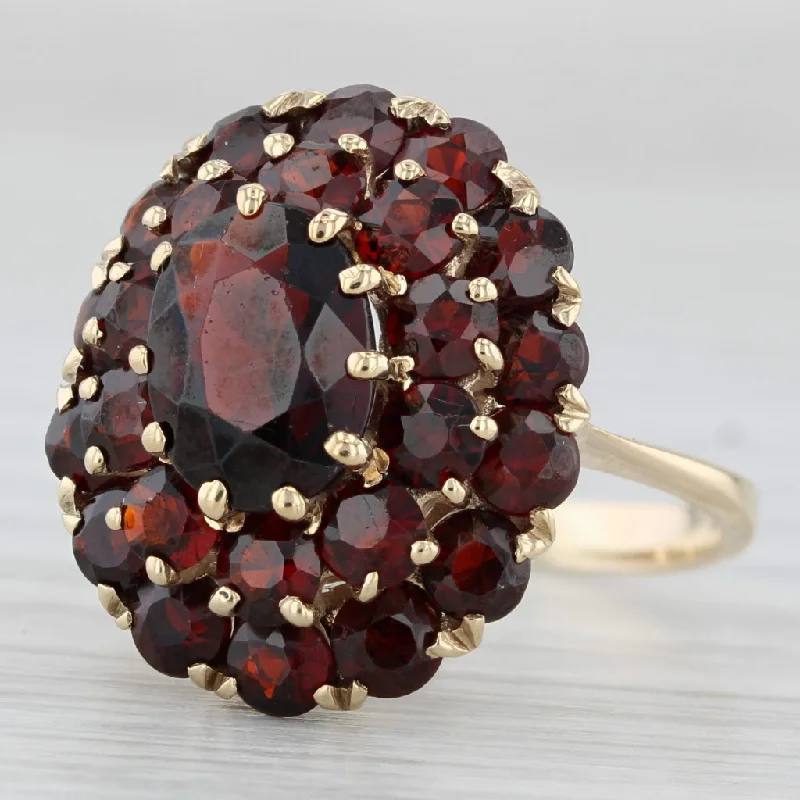 engraved engagement rings for women-4.90ctw Garnet Cluster Ring 14k Yellow Gold Size 7.25 Cocktail