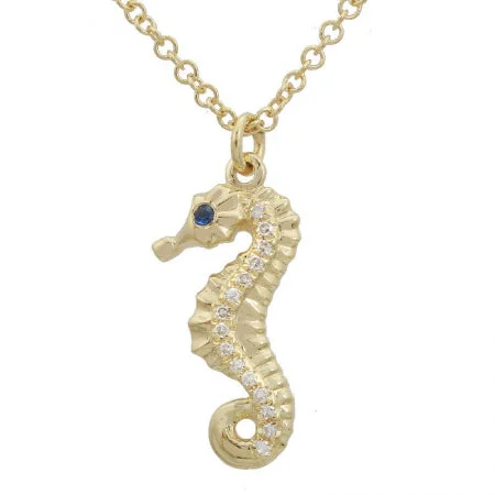 romantic necklace for women-14K Yellow Gold Seahorse Pendant