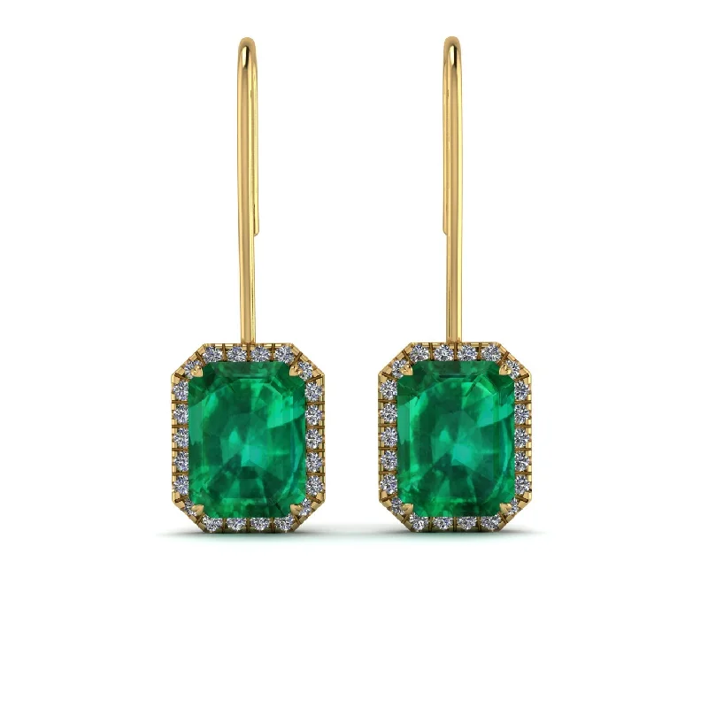 chandelier earrings for women-Halo Emerald Cut Emerald Earrings - Izabella No. 4