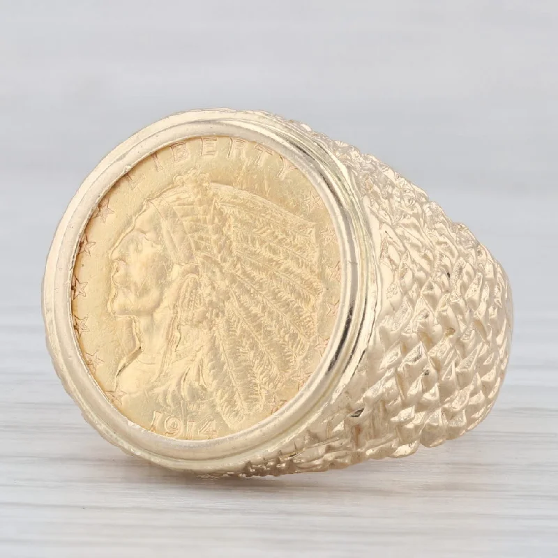 pear diamond engagement rings for women-Authentic 1914 Indian Head $2.50 Gold Coin Ring 14k 900 Yellow Gold Size 10.75