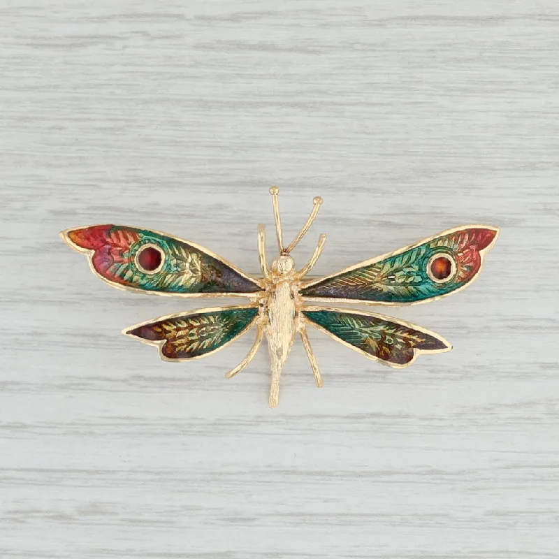 antique engagement rings for women-Vintage Flying Insect Brooch 18k Yellow Gold Multicolor Enamel Pin