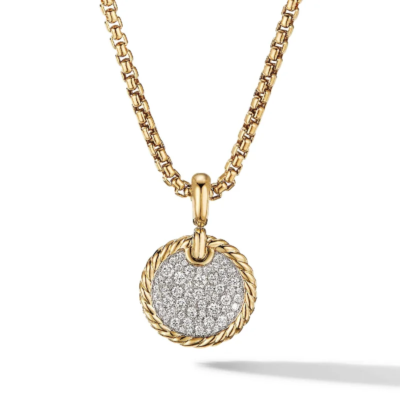 sparkling diamond necklace for women-DY Elements Disc Pendant in 18K Yellow Gold with Pave Diamonds