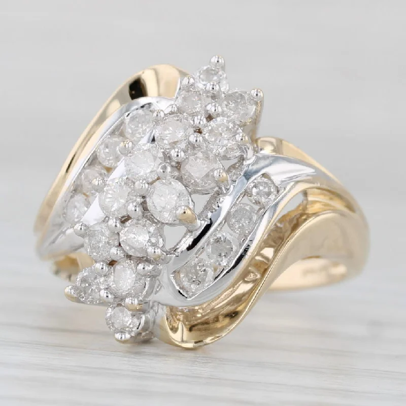 vintage engagement rings for women-0.80ctw Diamond Cluster Ring 14k Yellow Gold Size 7.25 Cocktail Bypass