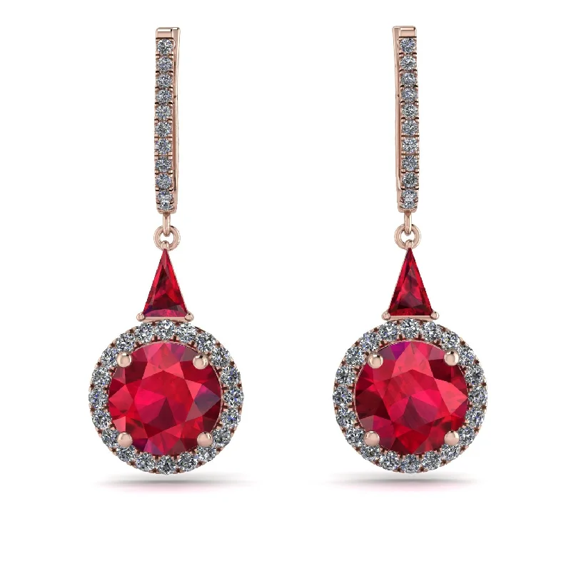 dangle earrings for women-Hidden Halo Ruby Earrings - Joanna No. 11