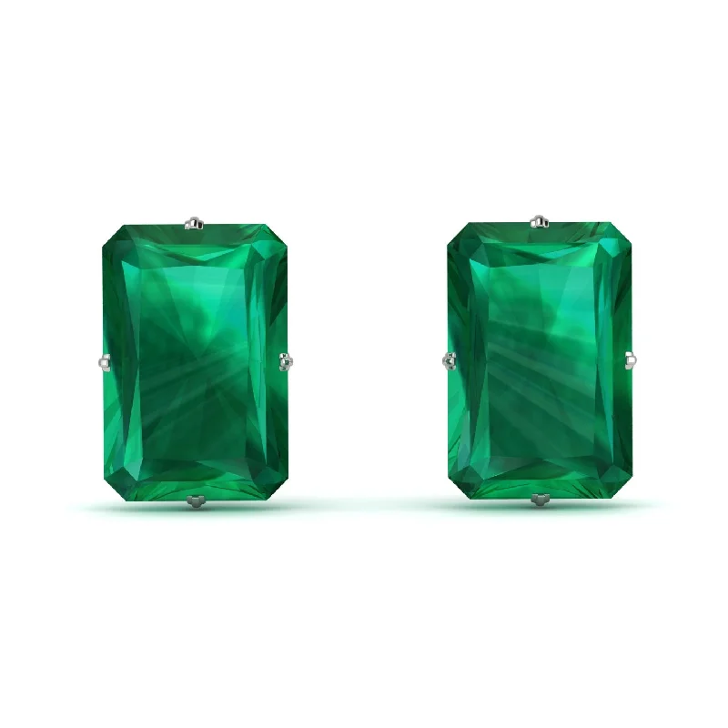 long gold earrings for women-Hidden Halo Emerald Cut Emerald Earrings  - Vanessa No. 6