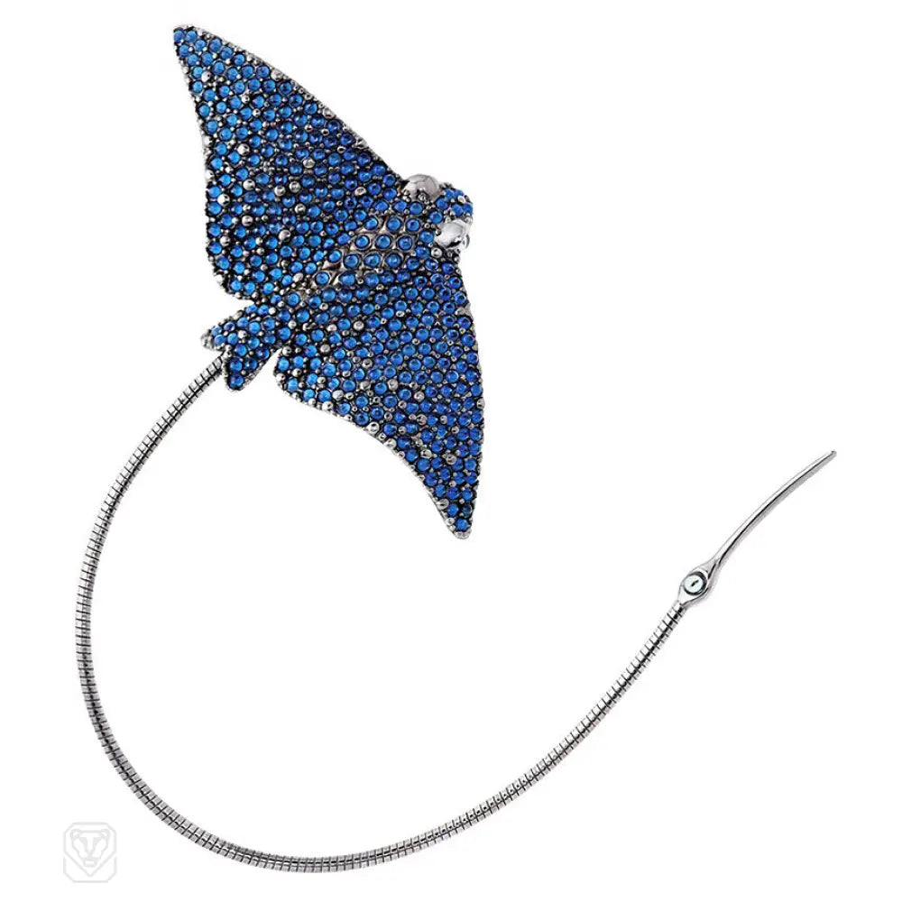 enamel flower brooch for women-Swarovski crystal and ruthenium plated sting ray brooch