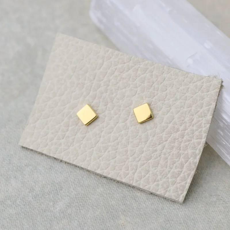 stunning gold hoop earrings for women-Tiny Square Stud Earrings - Gold Vermeil