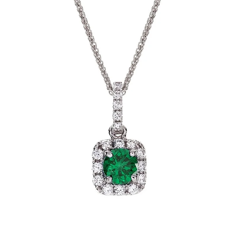 infinity charm necklace for women-Emerald & Diamond Cushion Halo Pendant