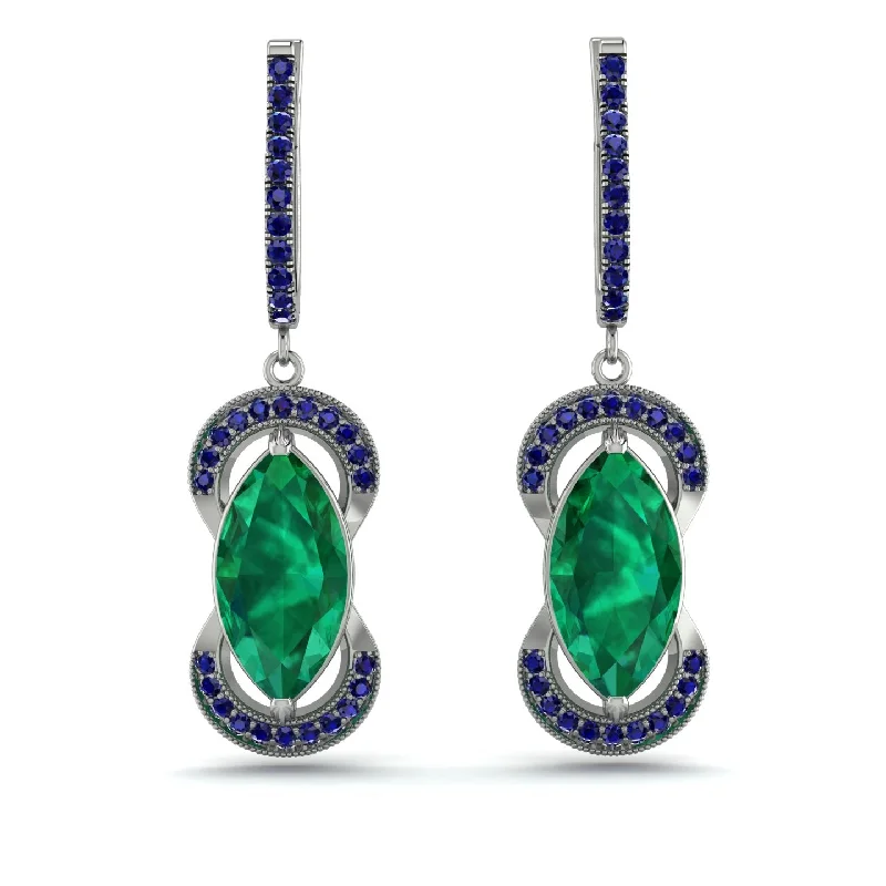 geometric drop earrings for women-Marquise Vintage Emerald Earrings - Marley No. 66