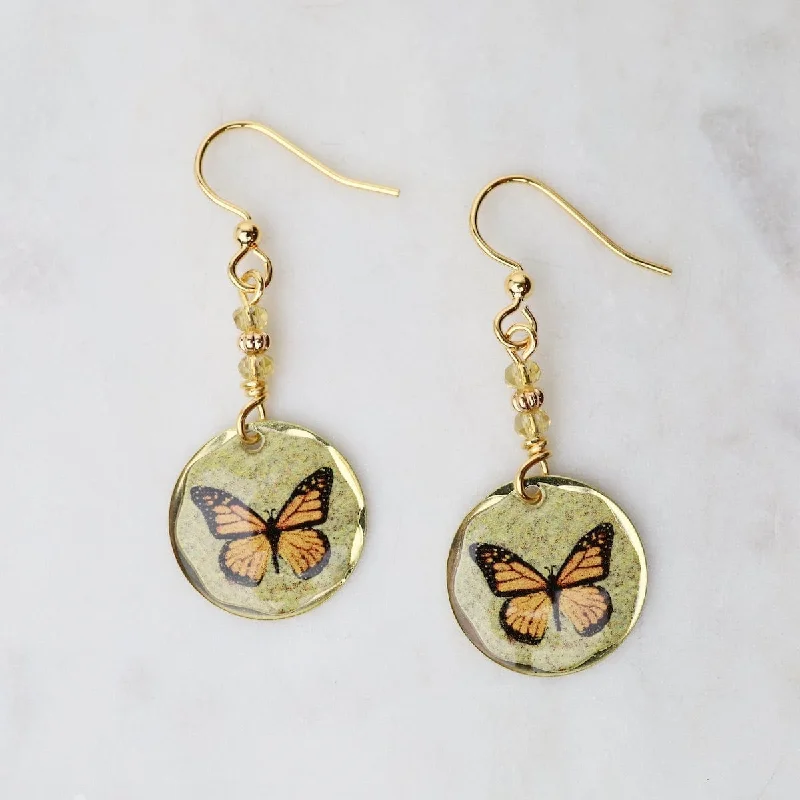 beautiful pearl earrings for women-Round Monarch Butterfly Earrings