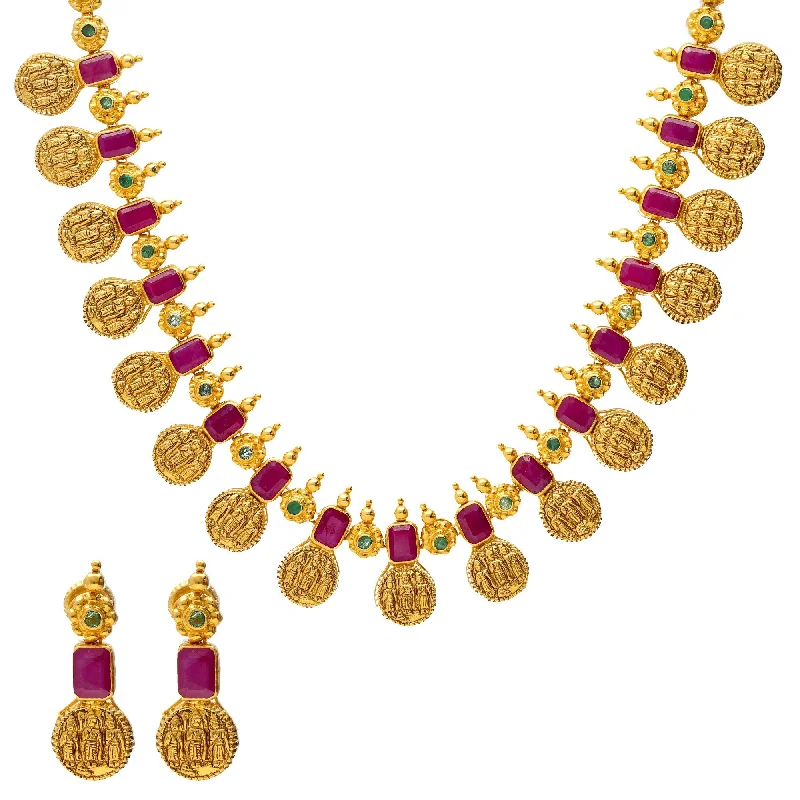 vintage pendant necklace for women-22K Gold & Gemstone Majestic Ram Parivar Temple Jewelry Set