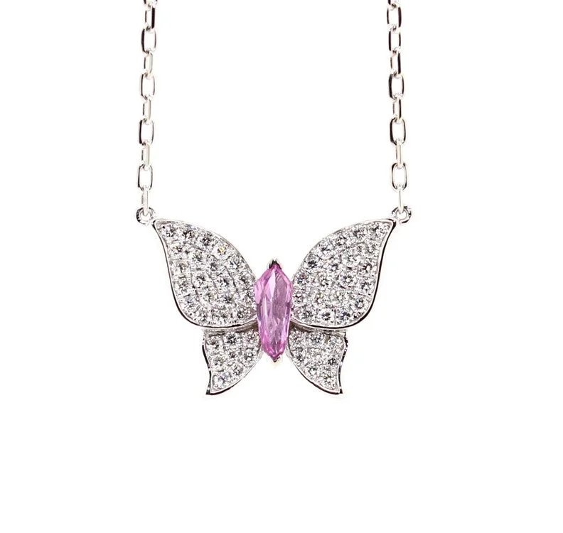 angel pendant necklace for women-Pink Sapphire & Diamond Butterfly Pendant