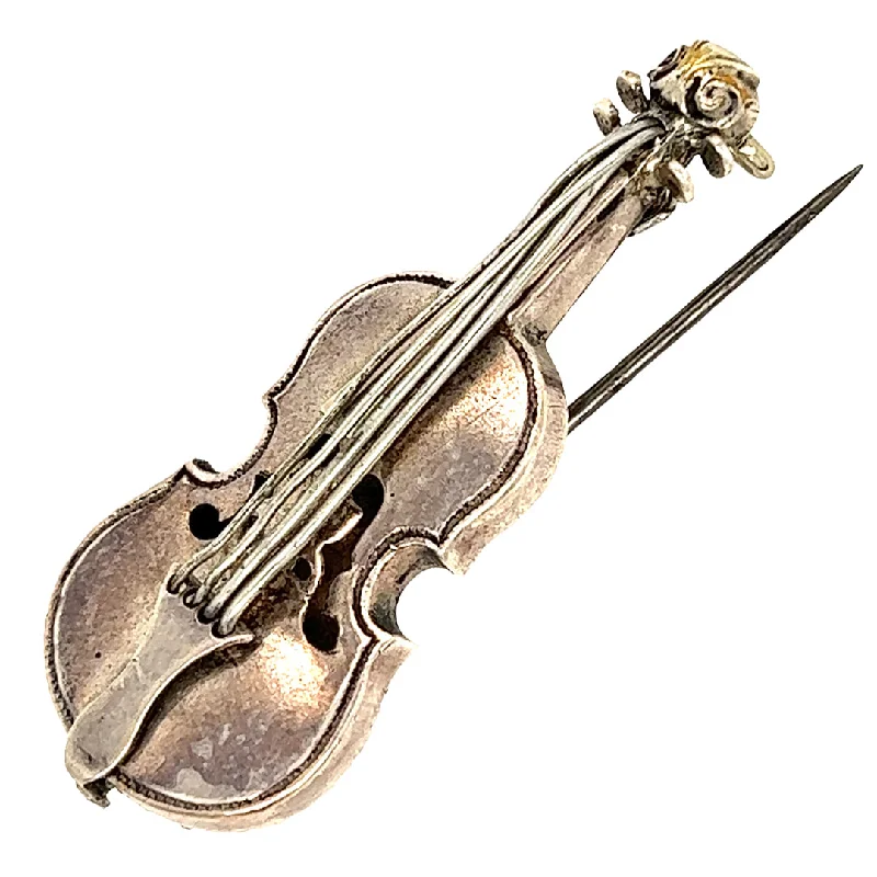 delicate brooch for women-Silver Violin Brooch