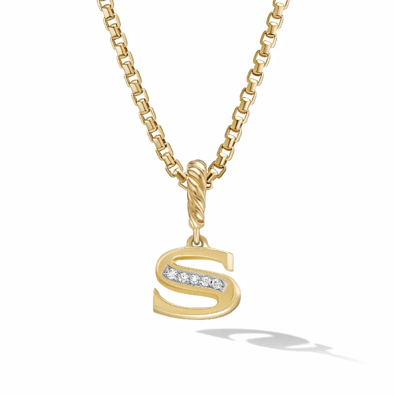 dainty silver pendant necklace for women-Pave Initial Pendant in 18K Yellow Gold with Diamonds