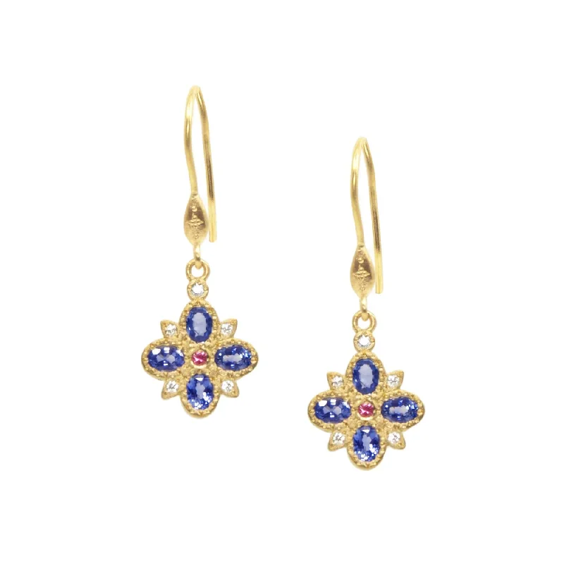 silver bar earrings for women-Floral Sapphire Earrings