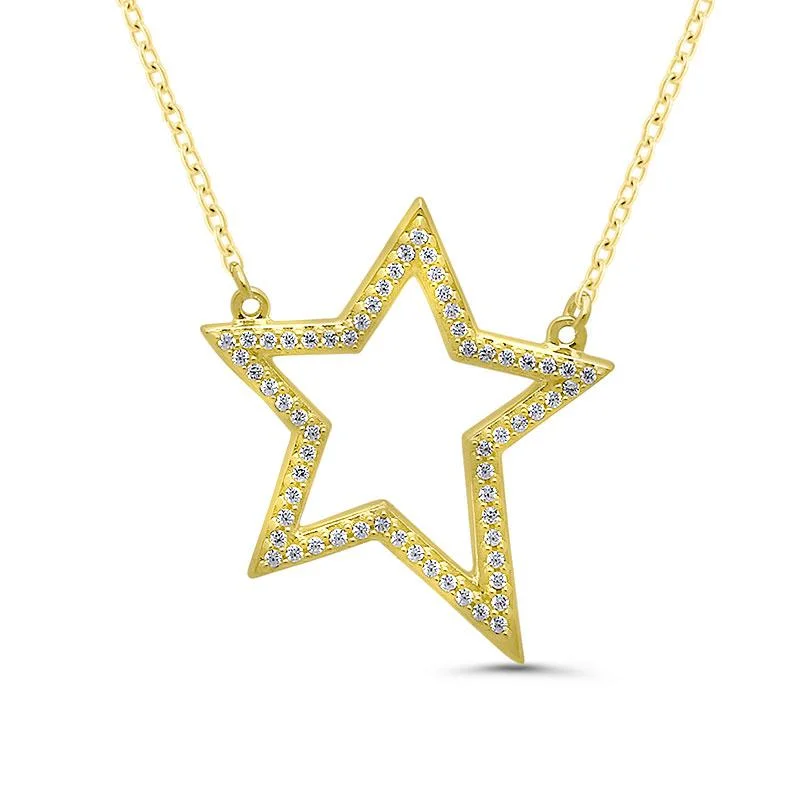 gold nameplate necklace for women-STAR STRUCK DIAMOND PENDANT