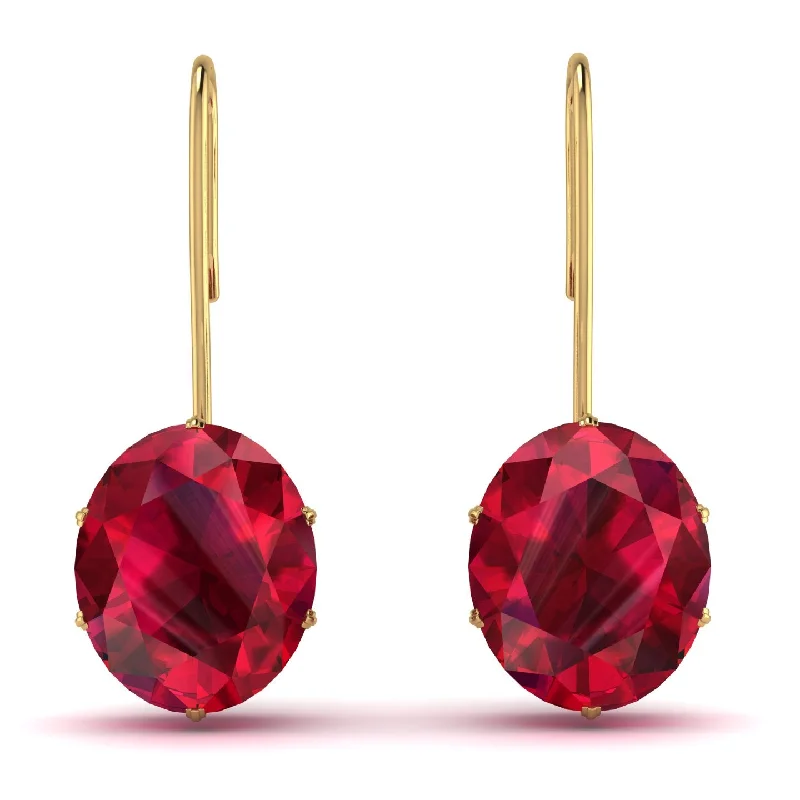 geometric drop earrings for women-Oval Hidden Halo Ruby Earrings - Gemma No. 55