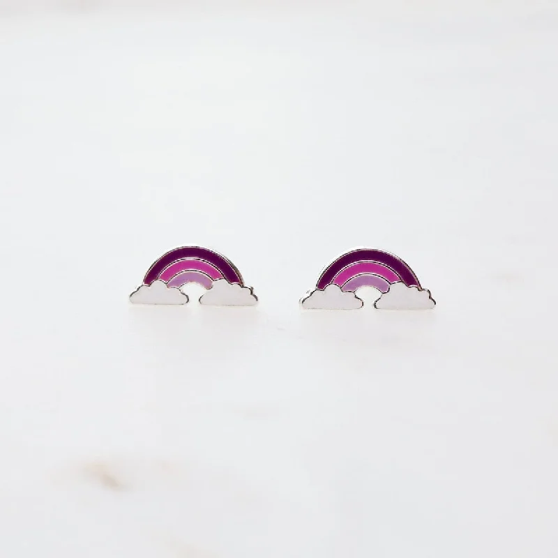 fancy dangle earrings for women-Enamel Rainbow in Clouds Post Earrings - Purple, Pink, & Lavender