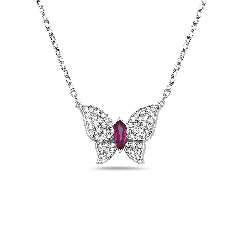 pearl choker necklace for women-Ruby & Diamond Butterfly Pendant