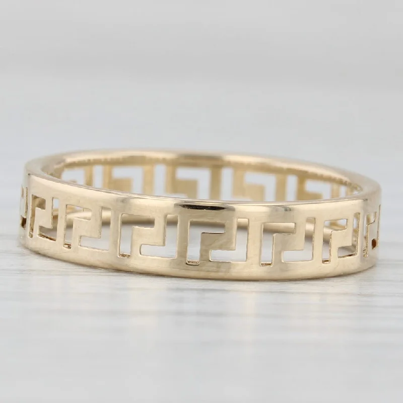 elegant engagement rings for women-Greek Key Pattern Ring 14k Yellow Gold Stackable Band Size 7