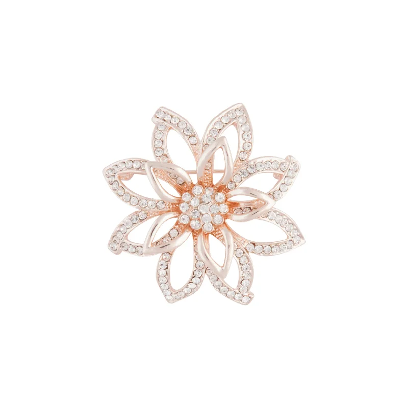 flower-shaped crystal brooch for women-Rose Gold Flower Diamante 3D brooch