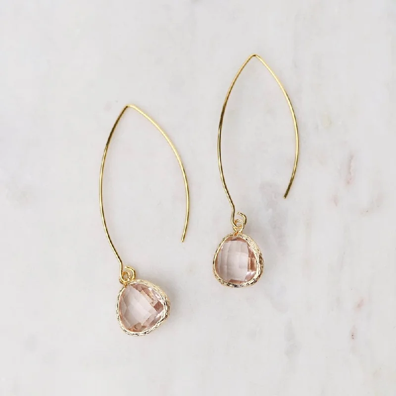 vintage diamond earrings for women-Gold Plated Long Crystal Drop Earrings - Peach