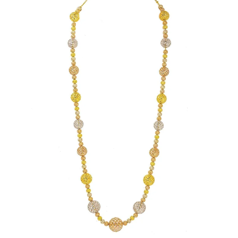 silver oval pendant necklace for women-22K Multi Tone Gold Chain W/ Long Strand of Large Textured Bead-Ball Accents