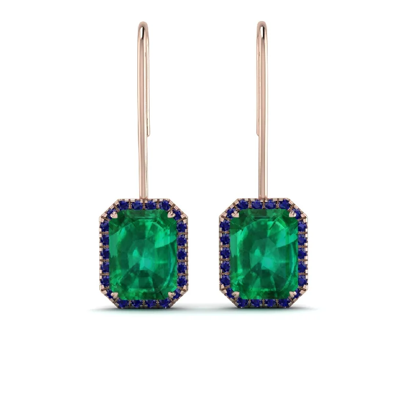 gemstone heart earrings for women-Halo Emerald Cut Emerald Earrings - Izabella No. 65