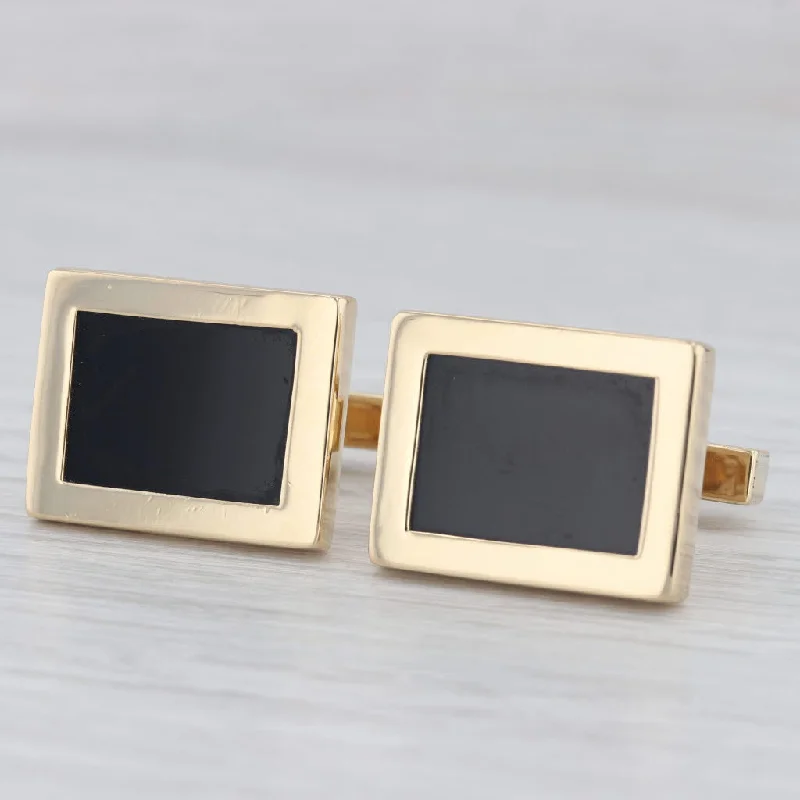 engraved engagement rings for women-Tiffany & Co Onyx Cufflinks 18k Yellow Gold Folding Backs