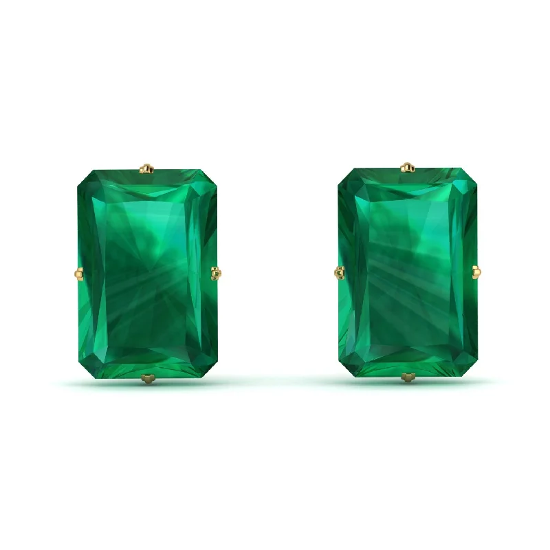 multi-stone earrings for women-Hidden Halo Emerald Cut Emerald Earrings  - Vanessa No. 34