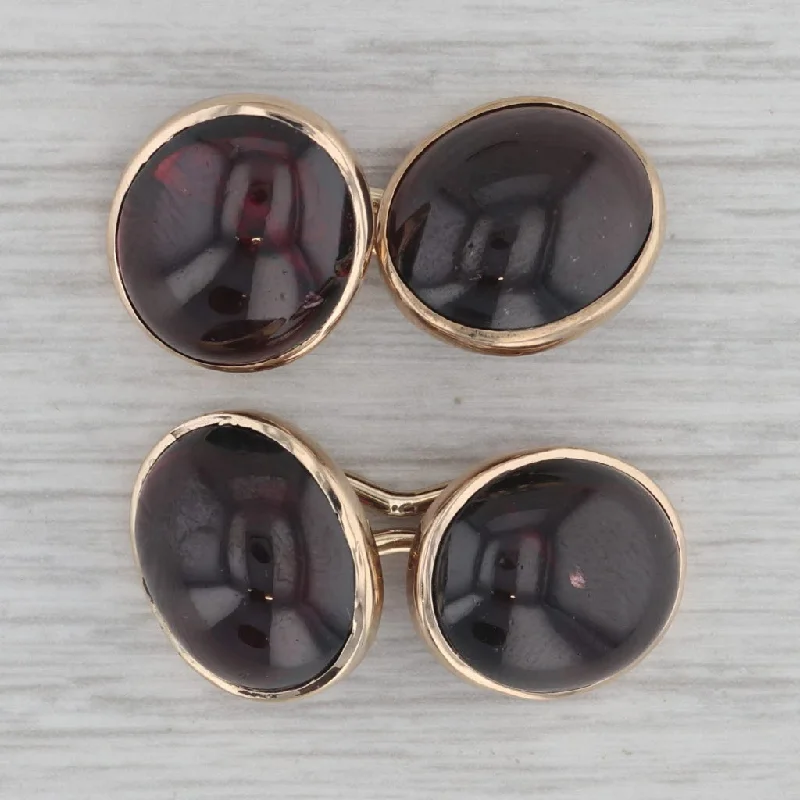 engagement rings with diamonds for women-Vintage Garnet Oval Cabochon Cufflinks 10k Yellow Gold