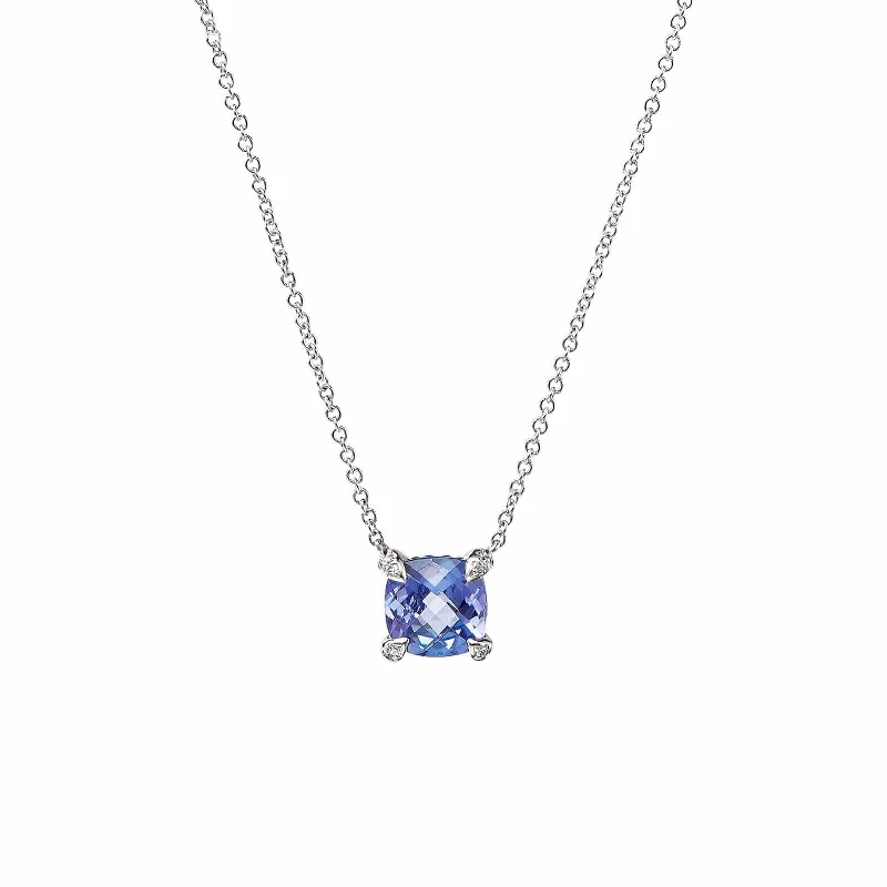 gold nameplate necklace for women-Châtelaine Pendant in Tanzanite with Diamond Accents