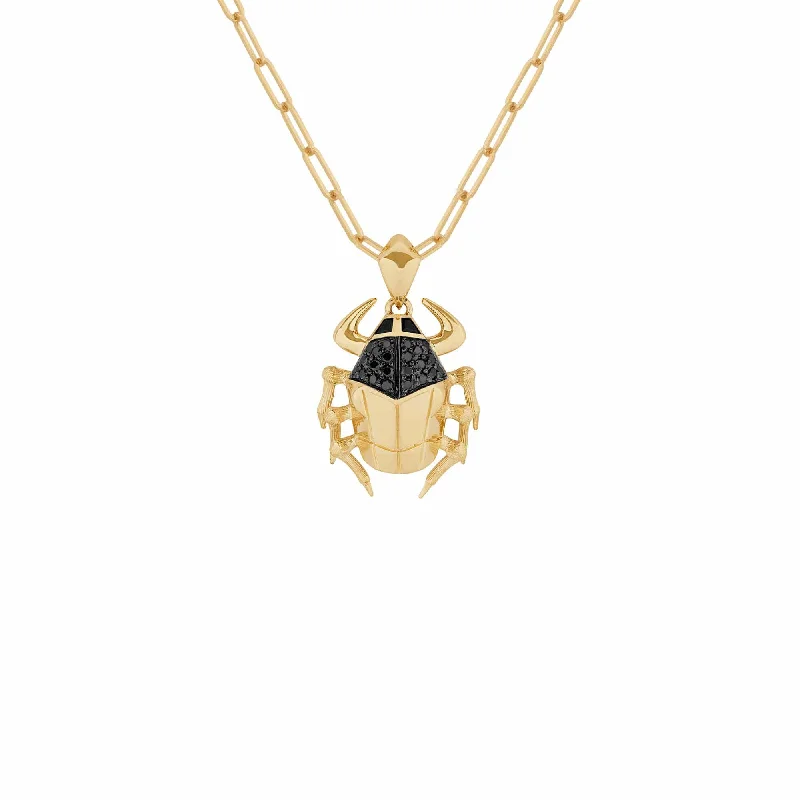 dainty gold pendant necklace for women-Spinel and Black Diamond Jitterbug Toro Beetle Pendant