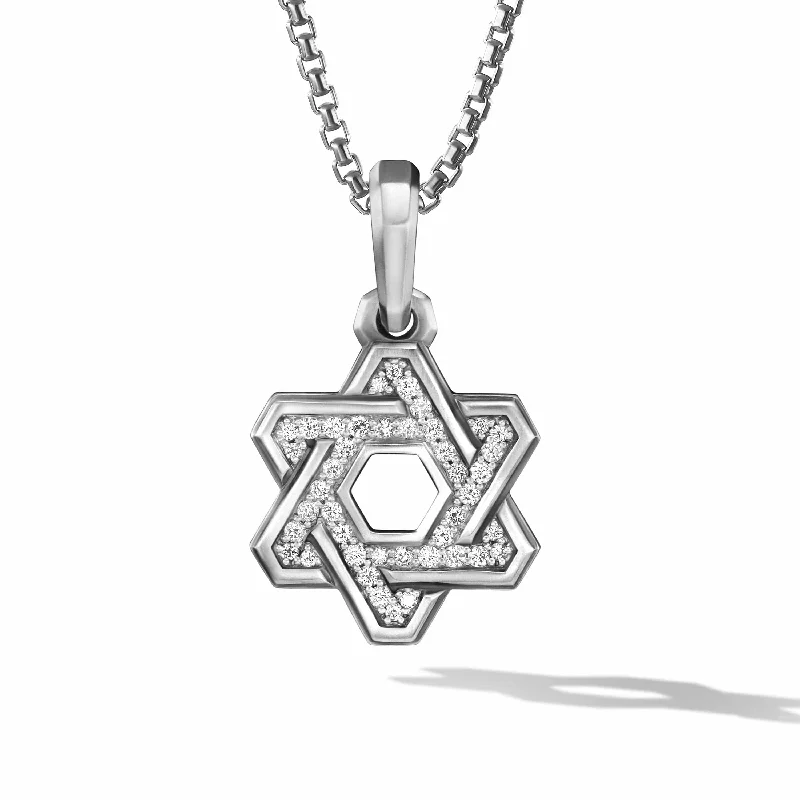 sapphire pendant necklace for women-Deco Star of David Pendant in Sterling Silver with Pave Diamonds