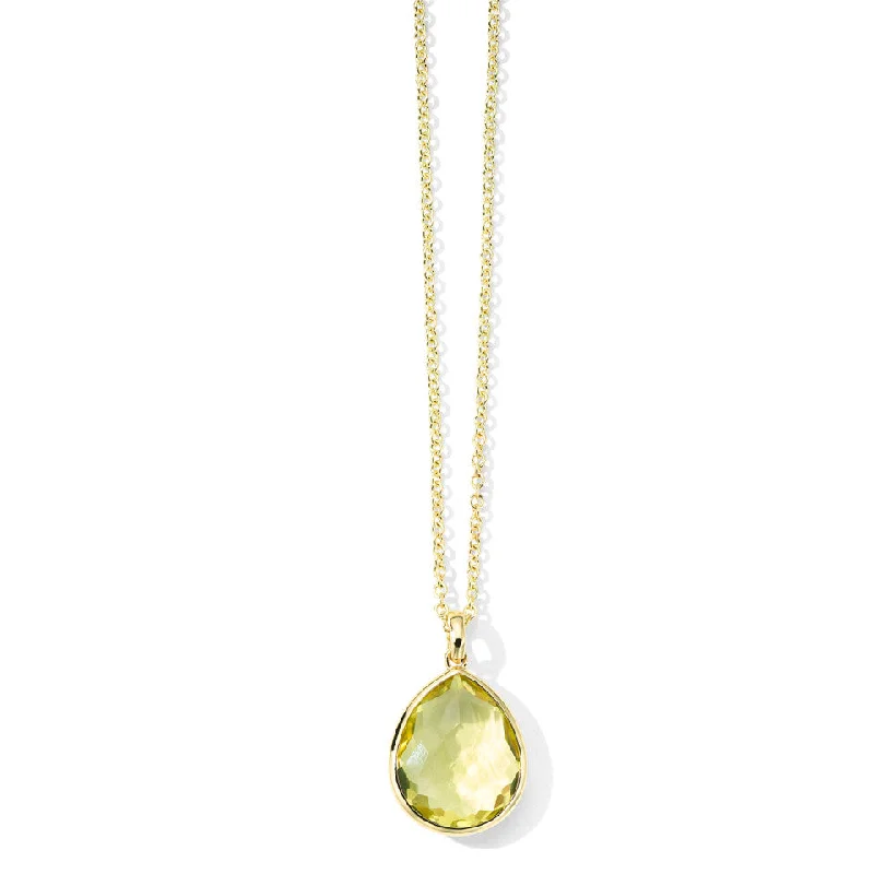 rose gold necklace for women-Green Gold Citrine Medium Rock Candy Teardrop Pendant