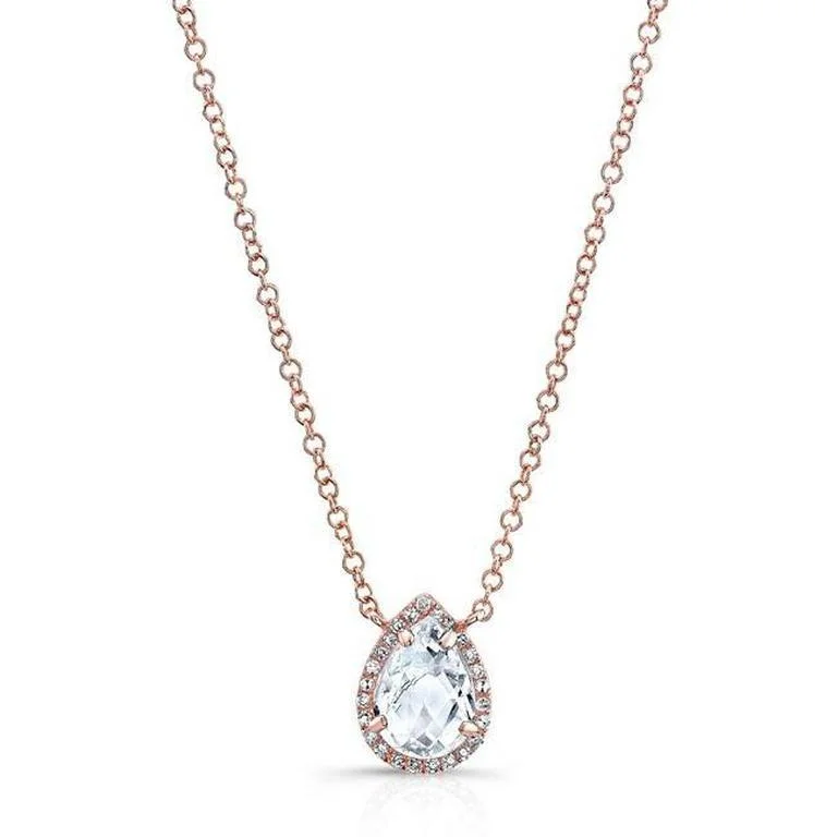 diamond heart necklace for women-14K Rose Gold White Topaz Teardrop Pendant