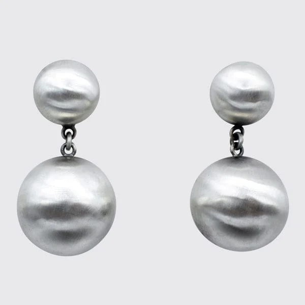 intricate diamond earrings for women-Sterling Silver Large Ball Drop Stud Earrings