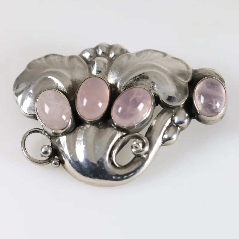 unique brooch for women-Vintage Georg Jensen Jewelry | Rare Rose Quartz Brooch Mid-Century Denmark