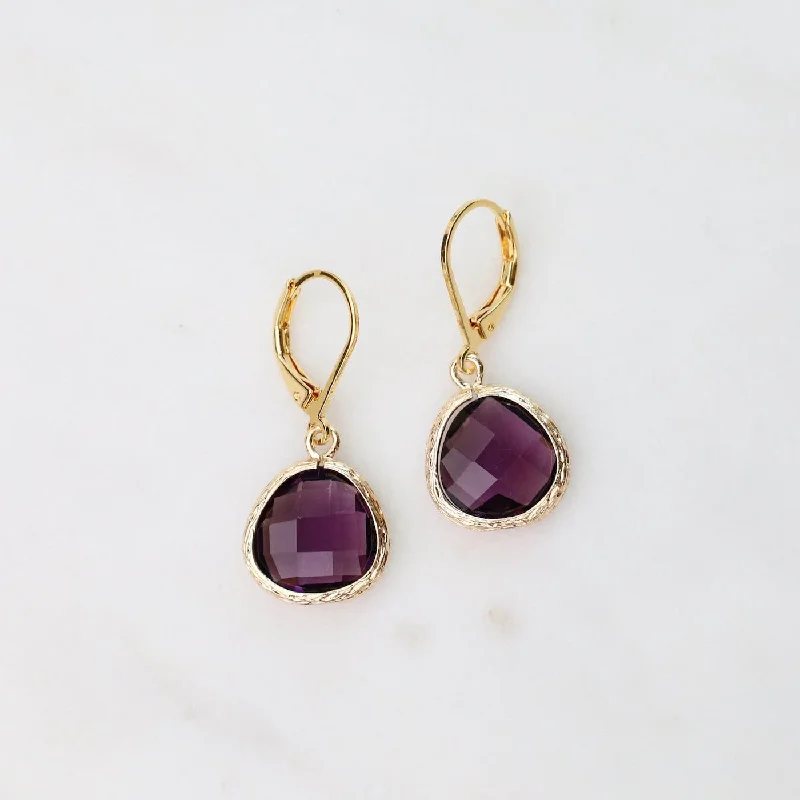 trendy heart earrings for women-Gold Plated Plum Lever Back Earrings