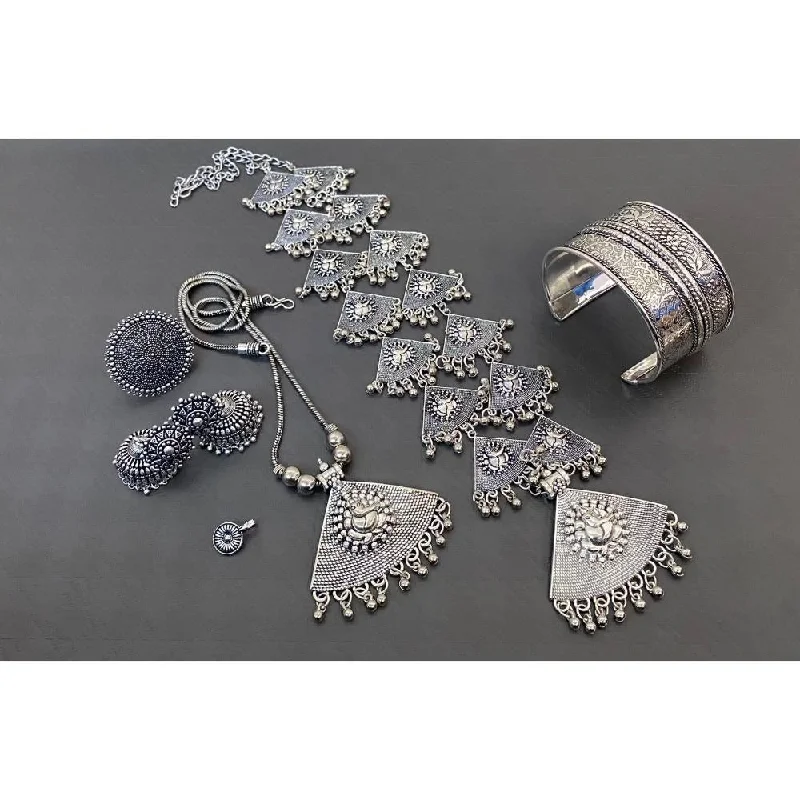 long silver necklace for women-Akruti Collection Oxidised Plated Combo Set