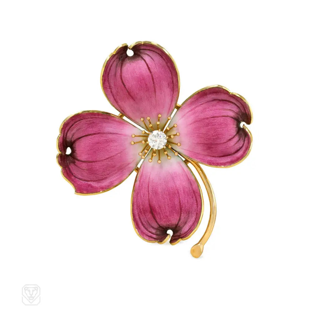 luxurious flower brooch for women-Retro pink enamel and diamond flower brooch