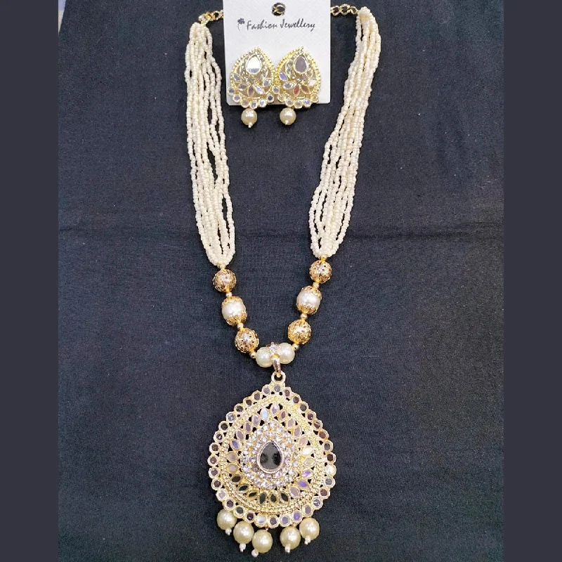 celestial necklace for women-Manisha Jewellery Gold Plated Mirror & Beads Long Nacklace Set