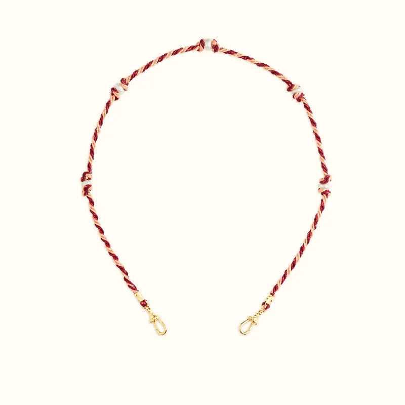 statement necklace for women-Mauli Silky Cord in Burgundy and Beige with Freshwater Cultured Pearl Beads