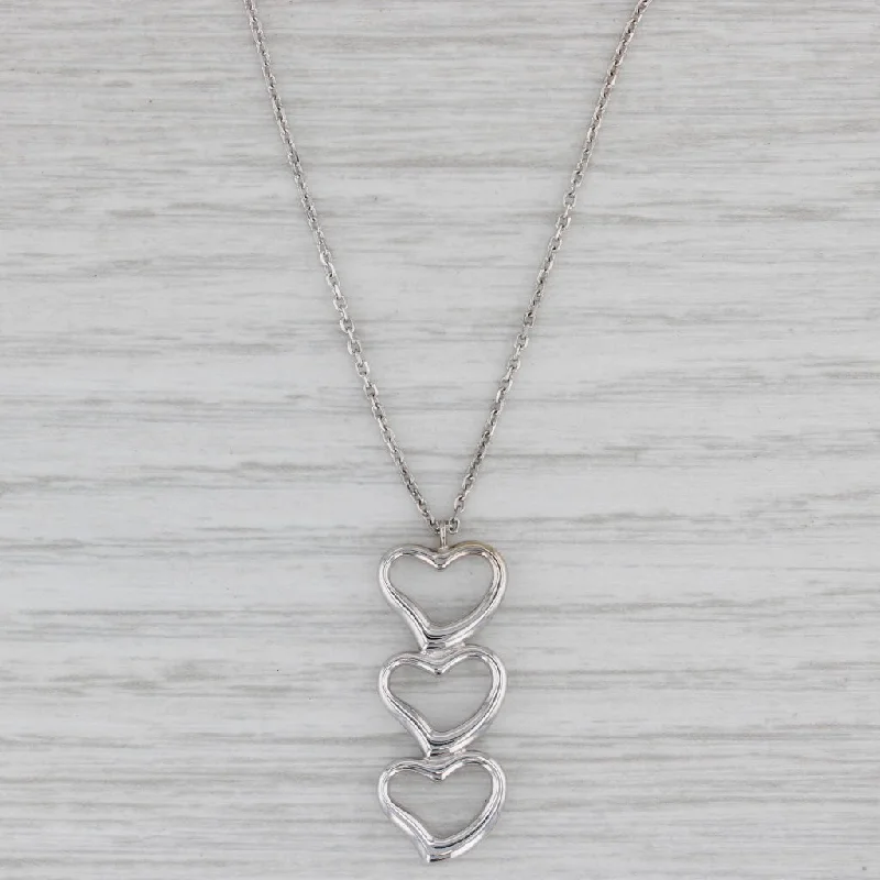 nature-inspired engagement rings for women-Three Hearts Drop Pendant 14k White Gold 17.5" Cable Chain