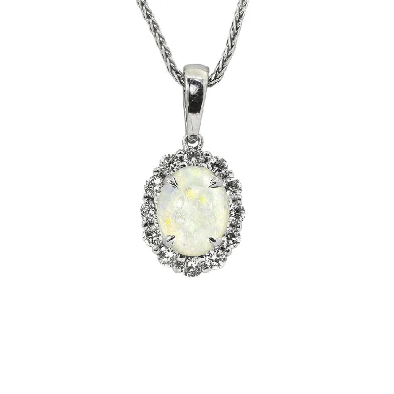 gold diamond pendant necklace for women-Opal and Diamond Halo Pendant