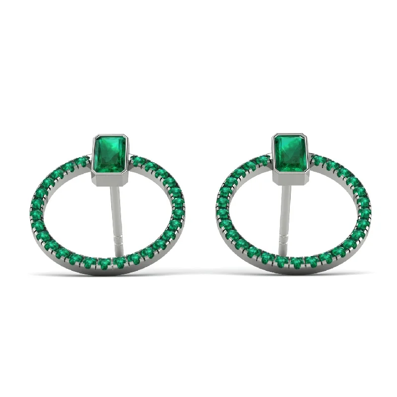 vintage earrings for women-Emerald Cut Circle Emerald Earrings - Oaklyn No. 21