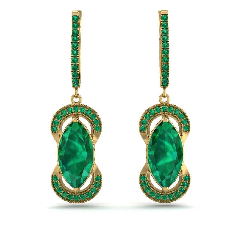 bridal earrings for women-Marquise Vintage Emerald Earrings - Marley No. 19