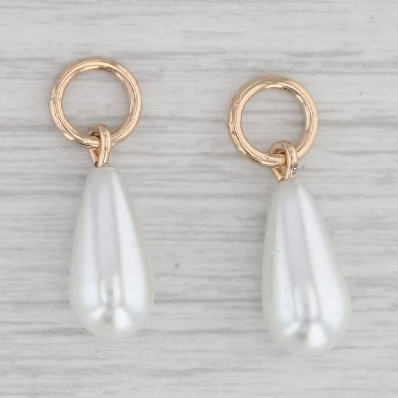 art deco engagement rings for women-Simulated Pearl Teardrop 10k Yellow Gold Hoop Earring Charms