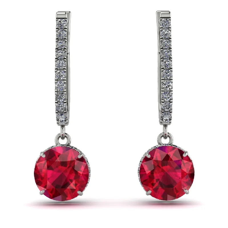 elegant gold earrings for women-Ruby Dangle Earrings With Hidden Halo - Adaline No. 12