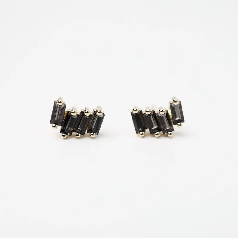 gold flower earrings for women-Gold Zig Zag Black Knight Quartz Earrings